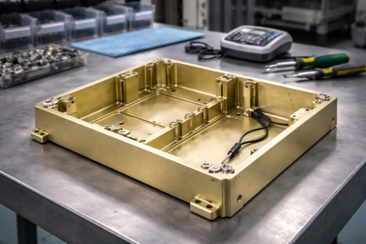 Pieza de aluminio revestida de alodine en una aplicación de armarios eléctricos