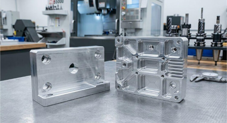 Comparaison de pièces usinées en aluminium simples et complexes