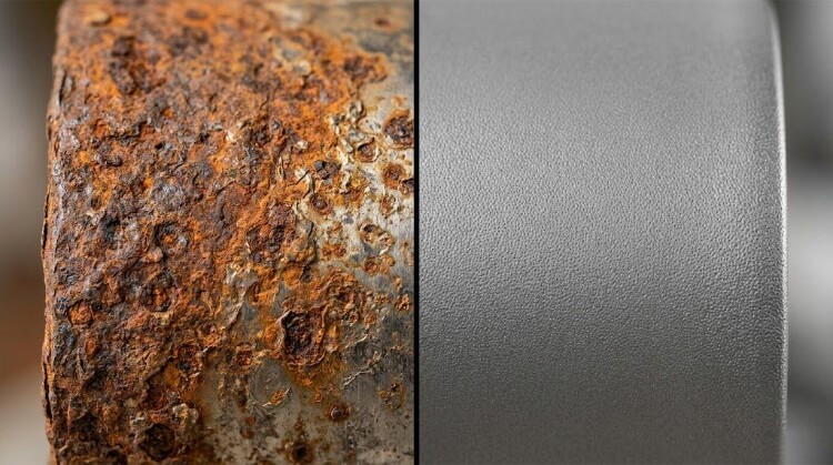 Macro view of rust contamination vs. clean surface