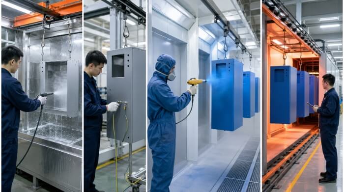 Flusso del processo di verniciatura elettrostatica nella produzione di lamiera