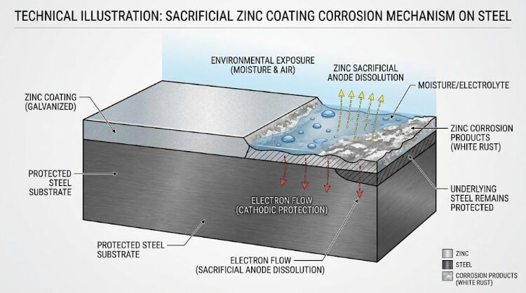 Mecanismo de protección de sacrificio del recubrimiento de zinc