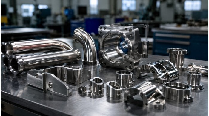 Polished Stainless Steel Parts Under Factory Inspection Light