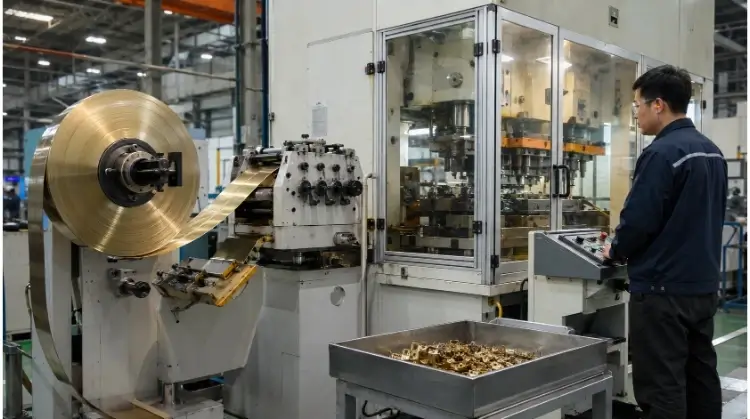 Brass Strip Running Through a Guarded Press Line
