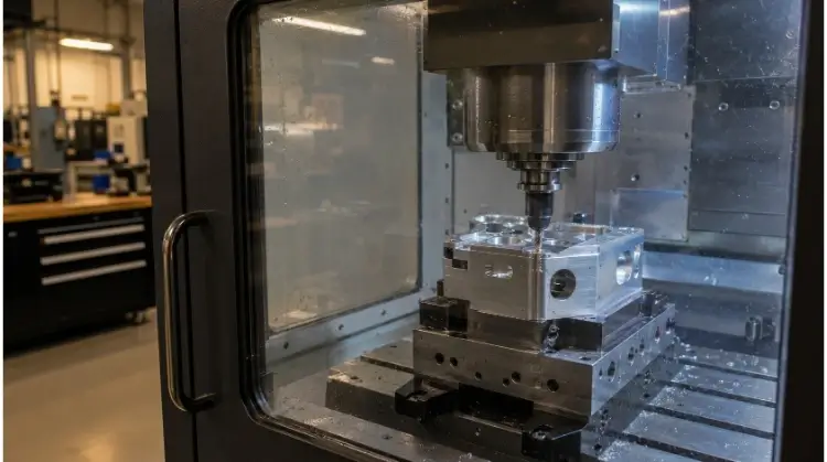 CNC Chamfer Pass on an Aluminum Housing