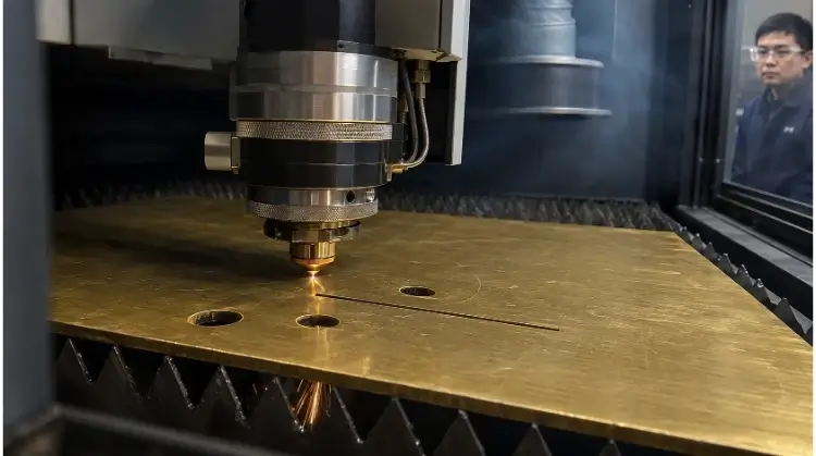 Fiber Laser Cutting a Brass Sheet