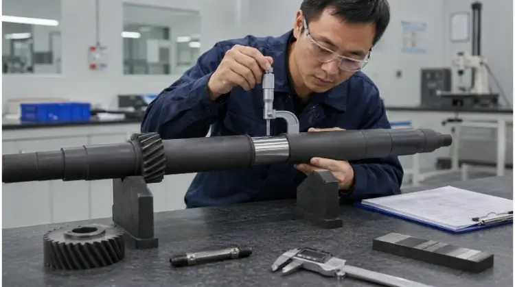 Micrometer Check on a Dark Phosphated Shaft