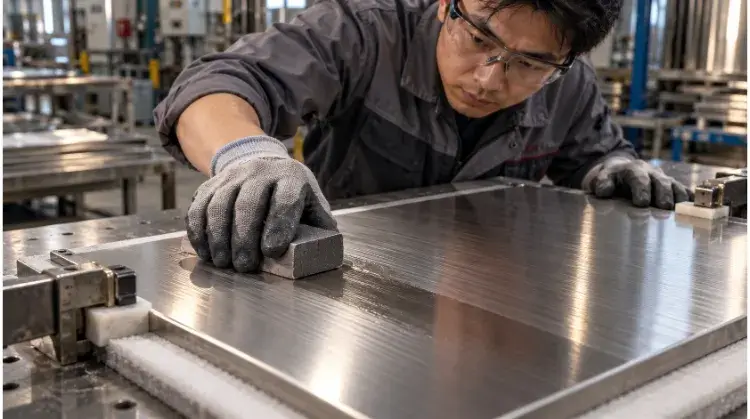Hand Sanding Along the Stainless Steel Grain