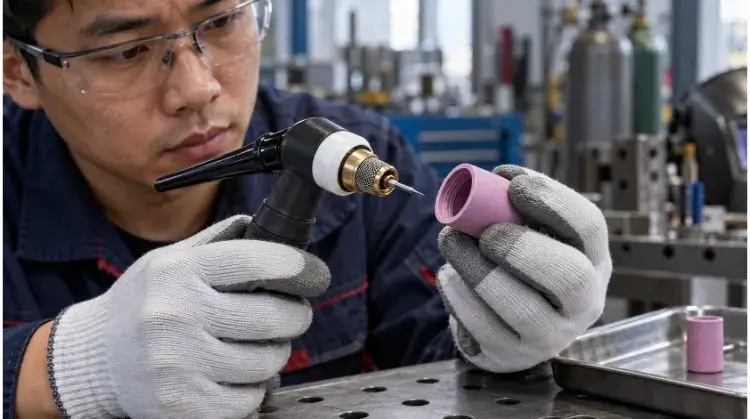 Inspecting a TIG Torch Cup and Gas Lens