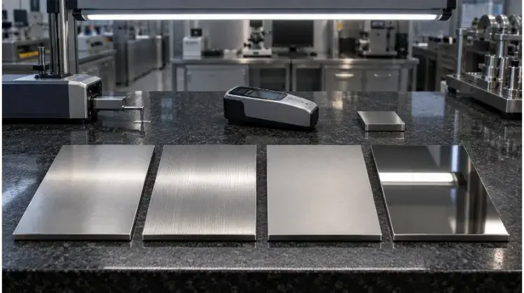 Satin, Brushed, Matte, and Mirror Stainless Steel Samples