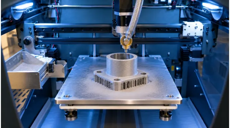 3D-gedruckter Edelstahl-Verteiler auf einer Bauplatte