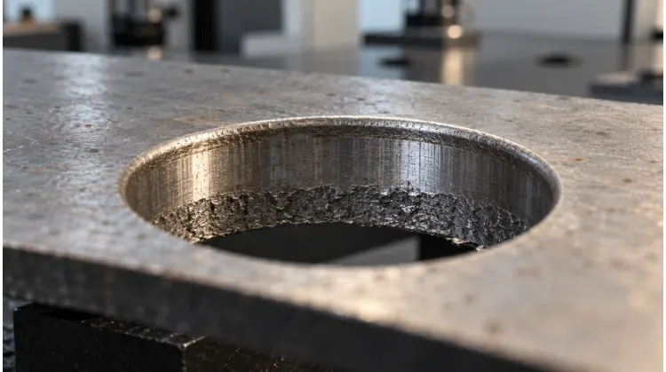 Close Up of a Punched Hole in Steel Sheet