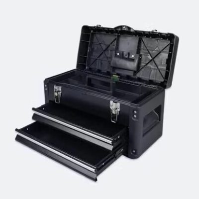 Black Metal Toolbox with Removable Tray